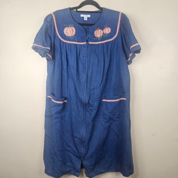 Go softly patio house dress vintage fall pumpkin denim size L cotton - Picture 1 of 5